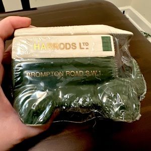 Vintage Harrods Tea In Ceramic Bus Caddy, Cream & Dark Green In Original Package